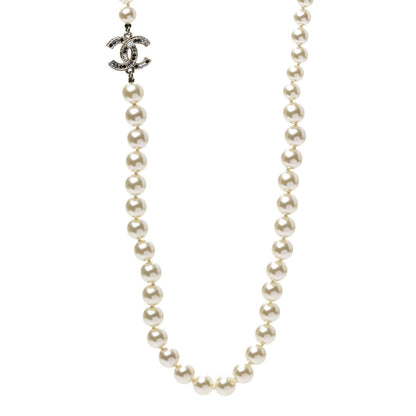 Chanel Graduated Pearl Crystal CC Long Necklace Gold Black 1 of 6