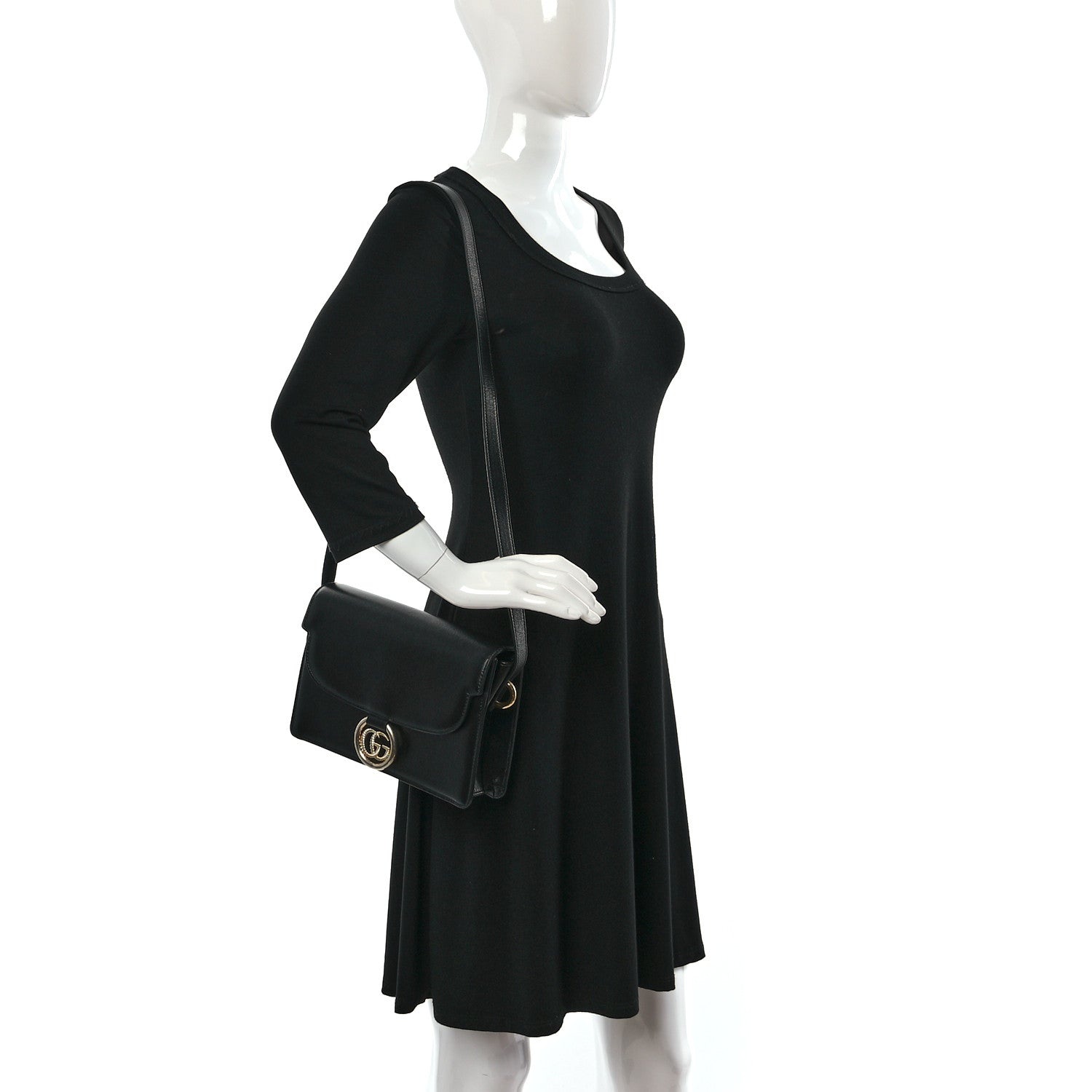 Gucci Textured Calfskin Small Torchon GG Ring Shoulder Bag Black 2 of 10