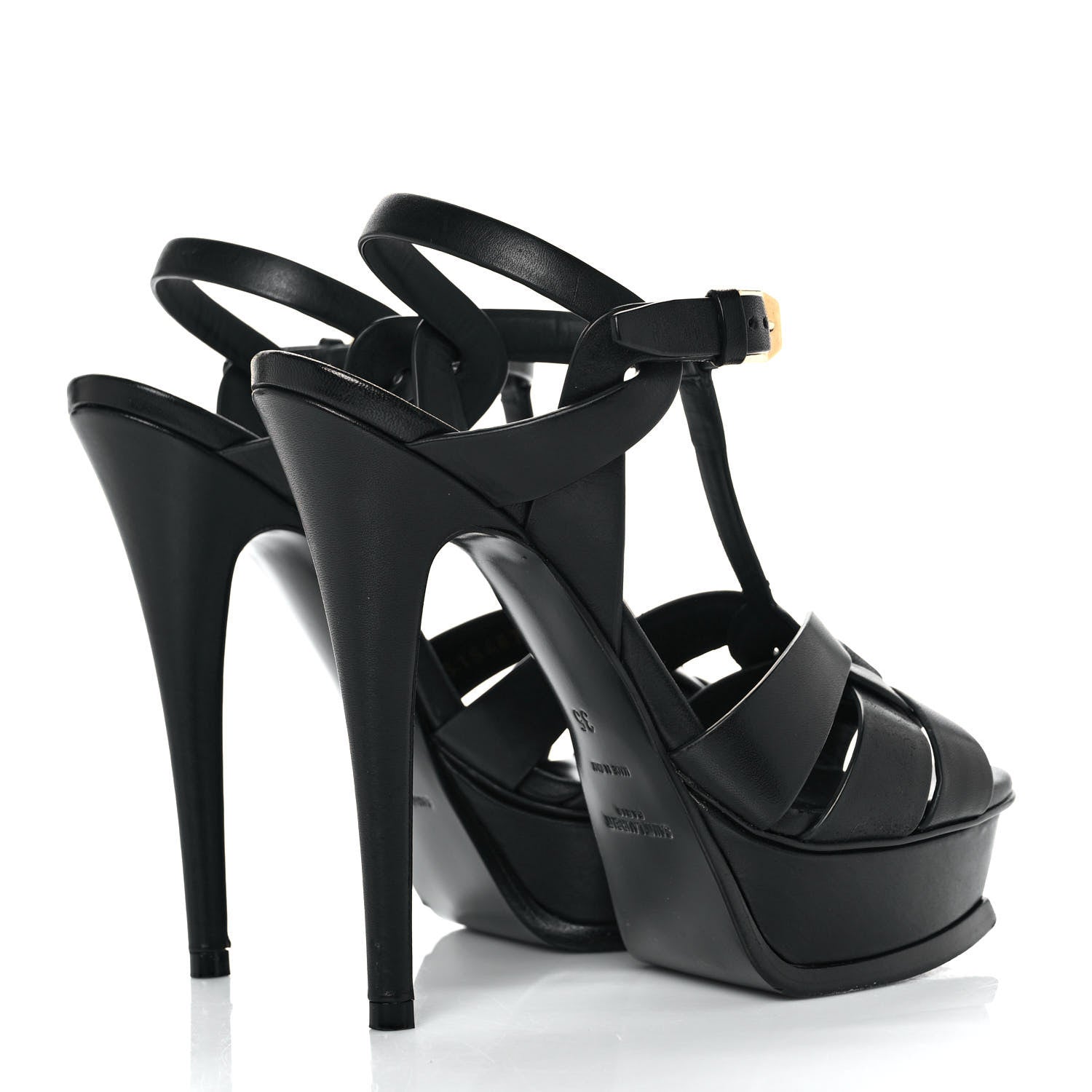 Saint Laurent Calfskin Tribute 105 Platform Sandals 35 Black 4 of 9