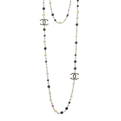 Chanel Pearl Crystal Bead CC Long Necklace Gold Black White Pink 1 of 5