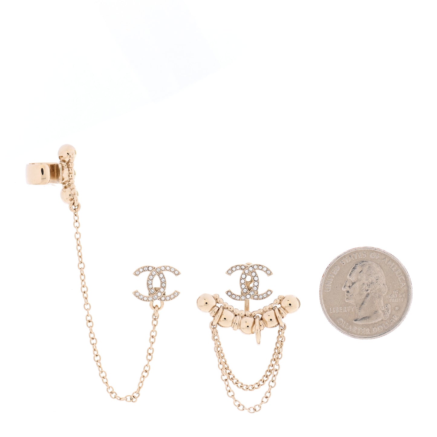 Metal Crystal CC Chain Cuff Earrings Gold