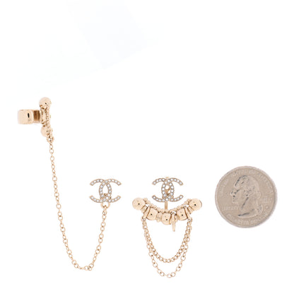 Chanel Metal Crystal CC Chain Cuff Earrings Gold 2 of 4