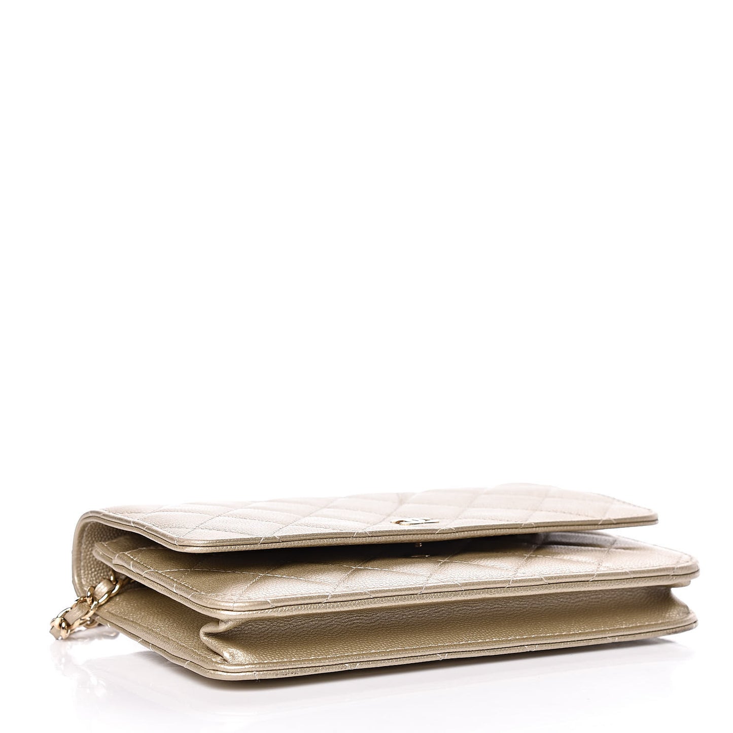 Pearly Caviar Quilted Wallet On Chain WOC Light Gold