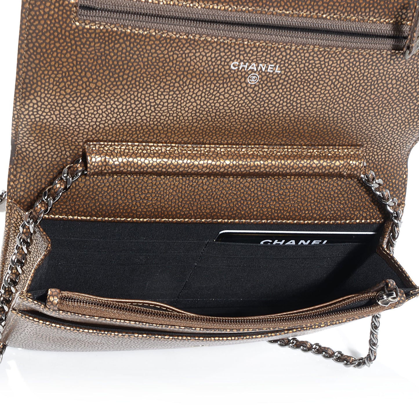 Metallic Caviar Timeless CC Wallet on Chain WOC Bronze