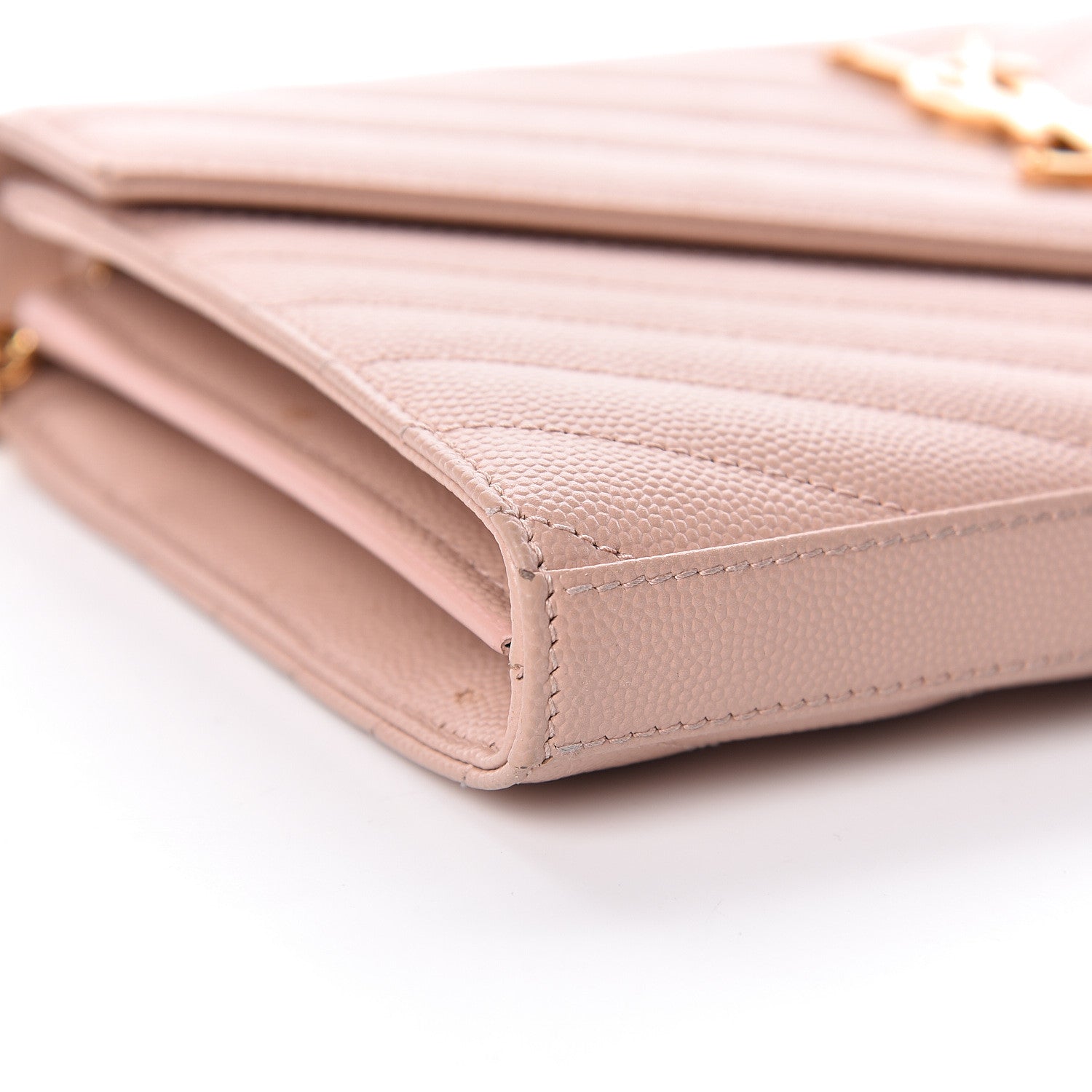 Saint Laurent Grain De Poudre Matelasse Chevron Monogram Chain Wallet Pale Blush 8 of 12