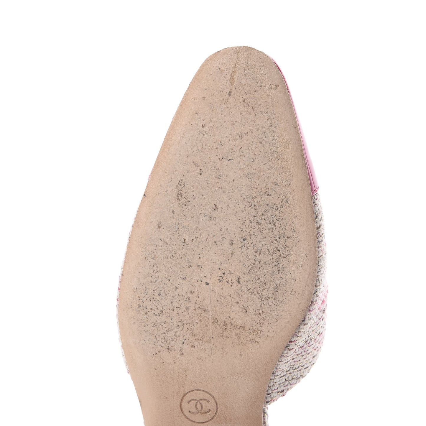 Tweed Patent Cap Toe CC Slingback Flat 36.5 Pink White