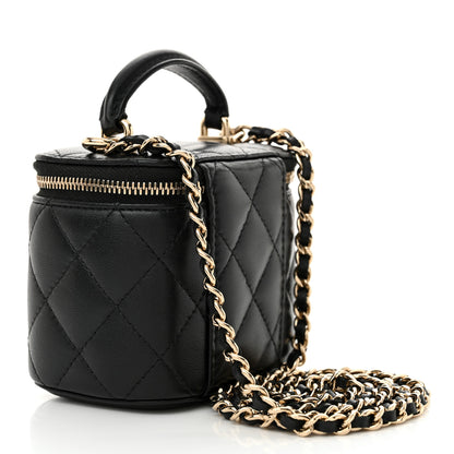 Chanel Lambskin Quilted Top Handle Mini Vanity Case With Chain Black 3 of 12