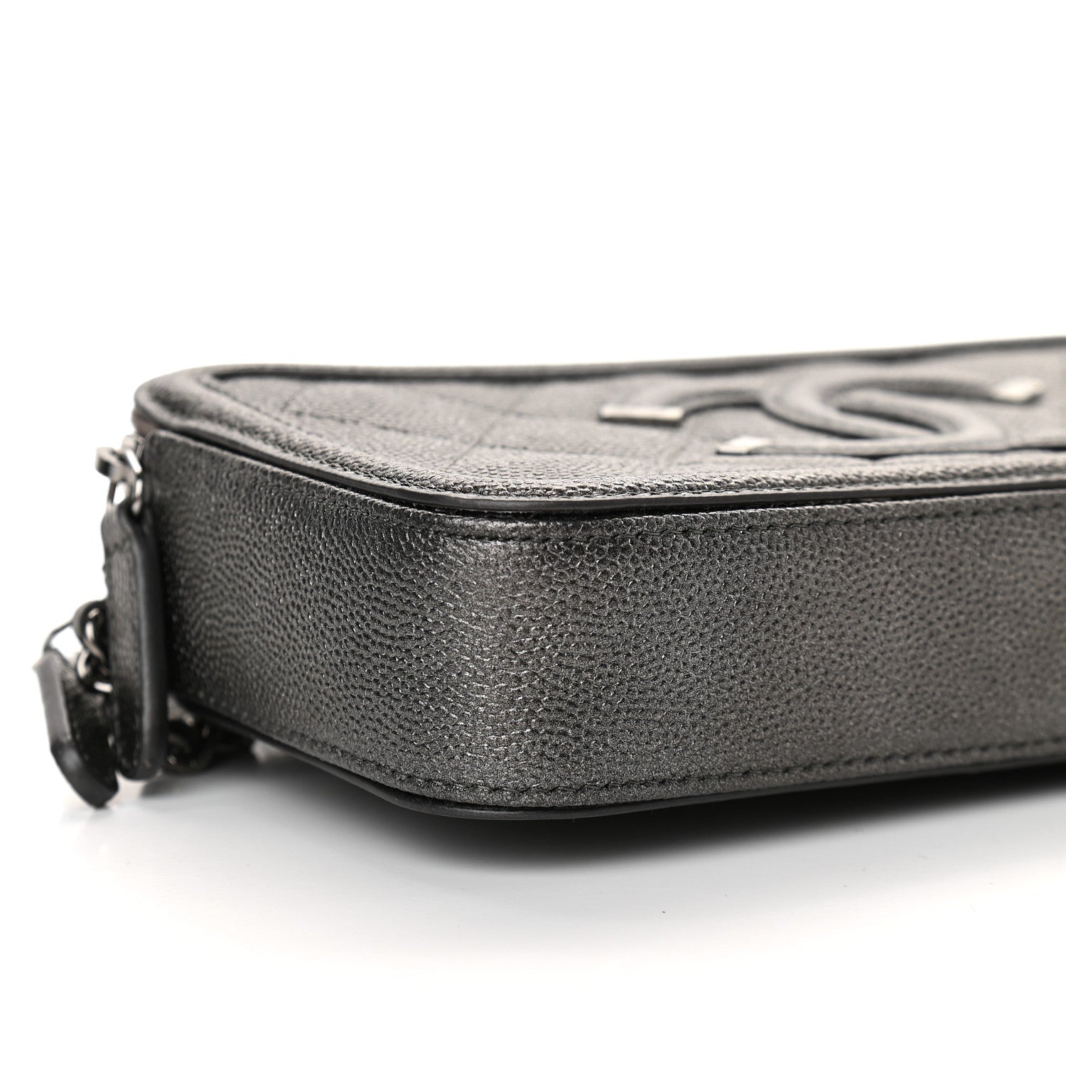Chanel Metallic Caviar Quilted CC Filigree Clutch With Chain Dark Silver 10 of 12