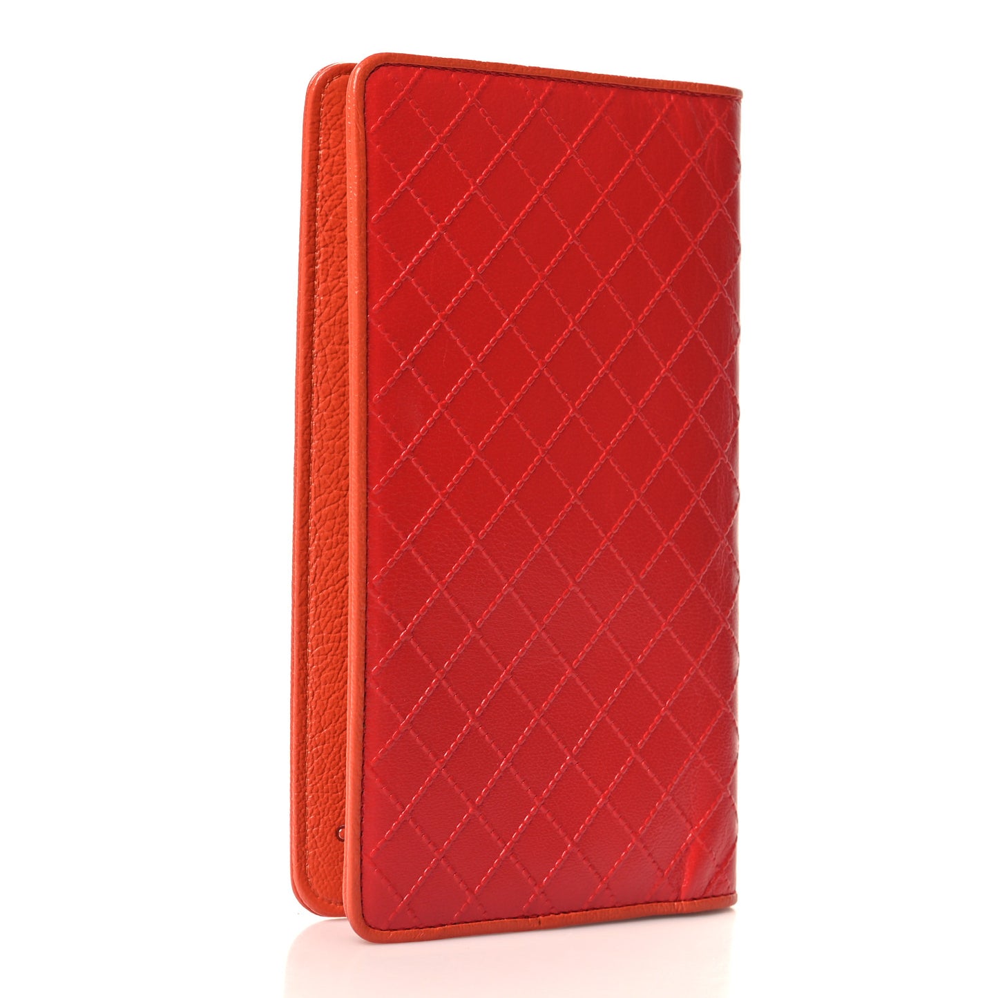 Shiny Goatskin Diamond Stitched Yen Wallet Pink Orange