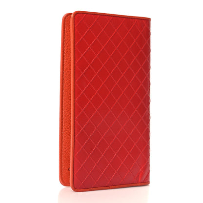 Chanel Shiny Goatskin Diamond Stitched Yen Wallet Pink Orange 3 of 8