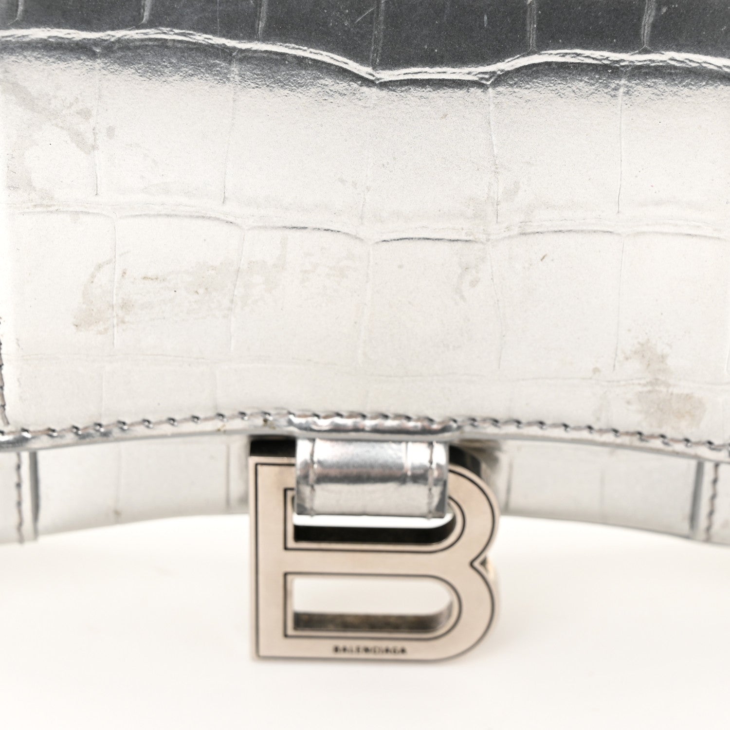 Balenciaga Metallic Calfskin Crocodile Embossed Hourglass Chain Bag Silver 13 of 13