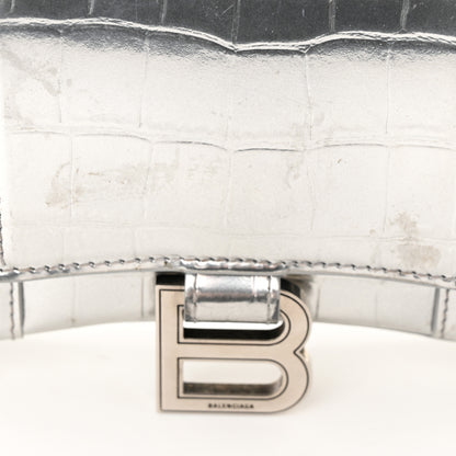 Balenciaga Metallic Calfskin Crocodile Embossed Hourglass Chain Bag Silver 13 of 13