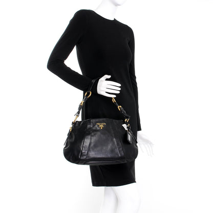 Prada Soft Calf Pleated Hobo Black 2 of 8
