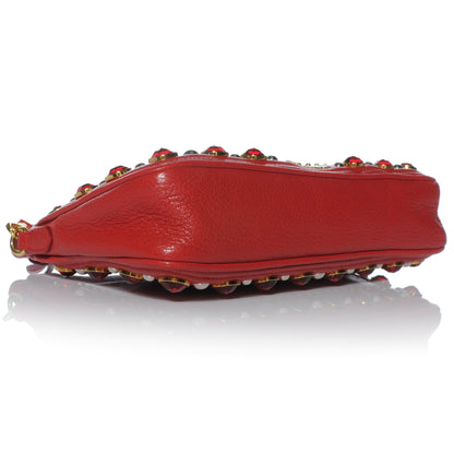 Miu Miu Leather Crystal Embellished Pochette Rosso 4 of 7