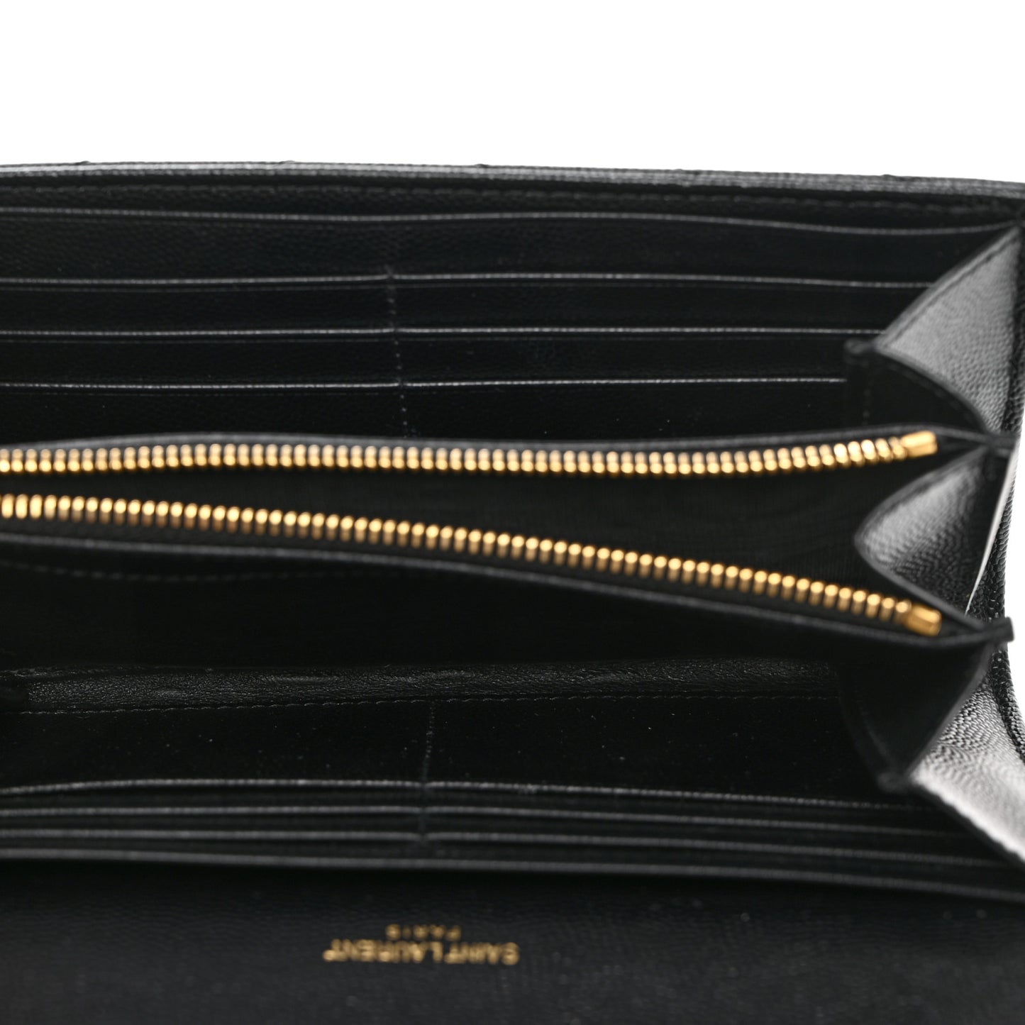 SAINT LAURENT Grain De Poudre Matelasse Chevron Monogram Flap Wallet Black