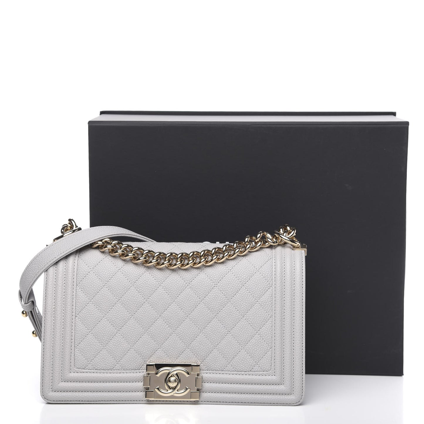 Caviar Quilted Medium Boy Flap Grey