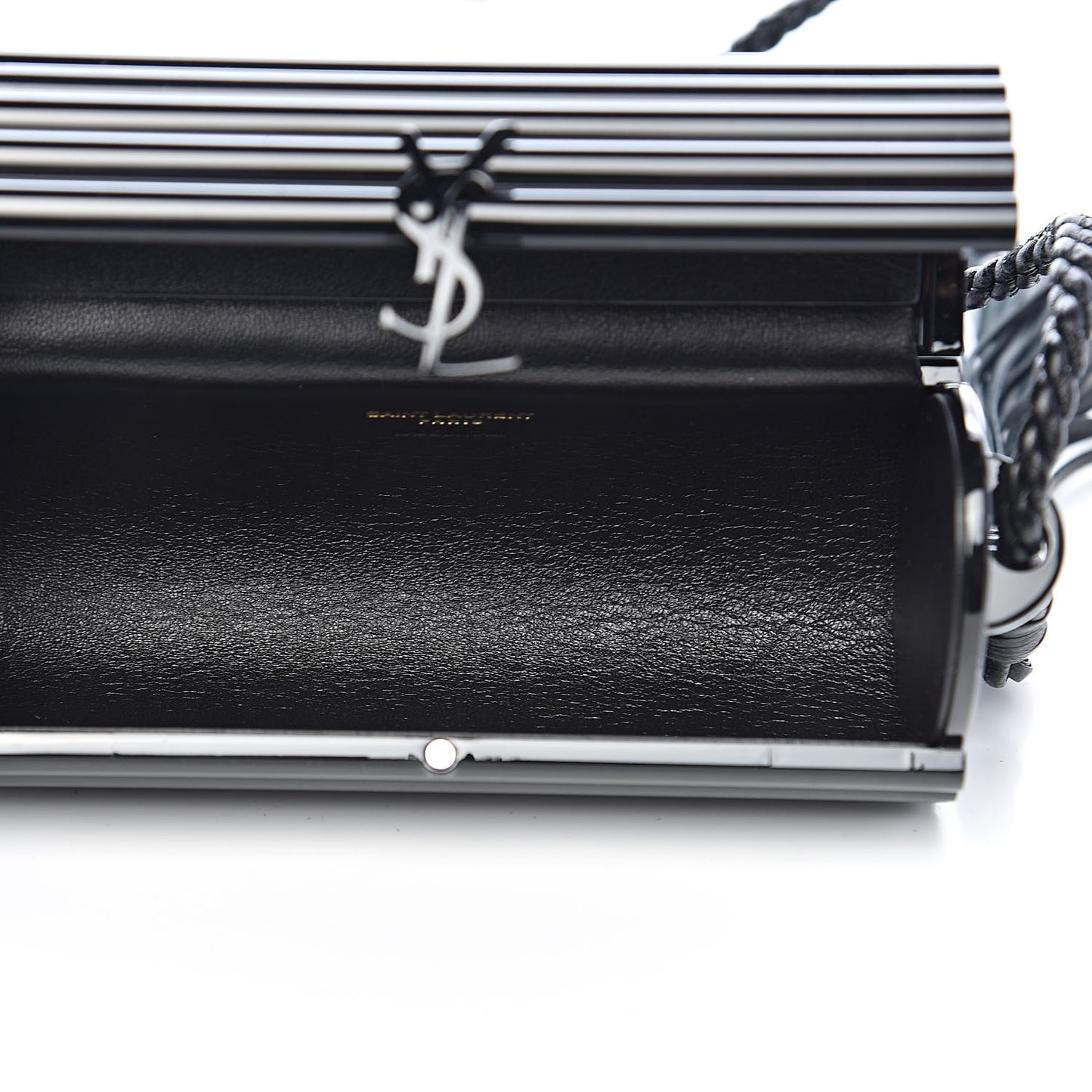Ribbed Plexiglass Lambskin Fringe Monogram Opium Box Bag Black