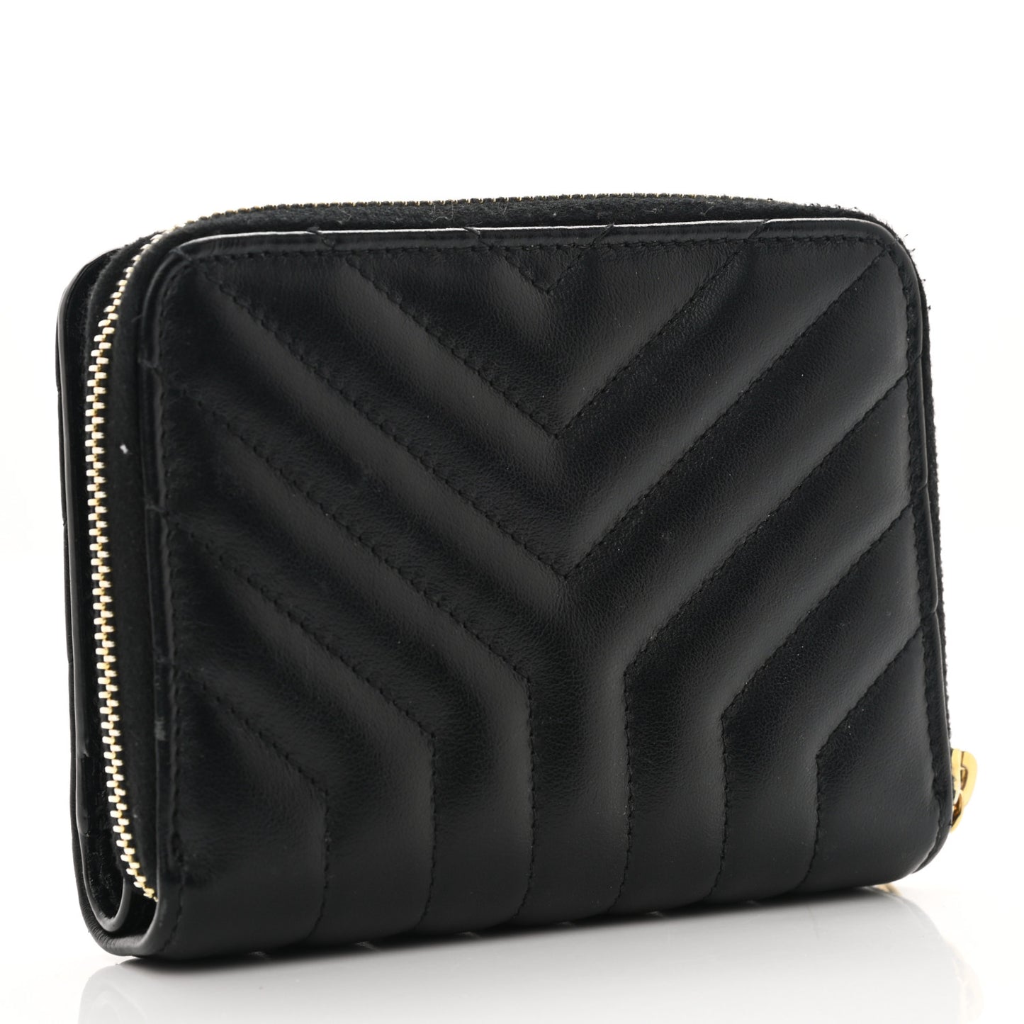 Calfskin Matelasse Joan Compact Zip Around Wallet Black