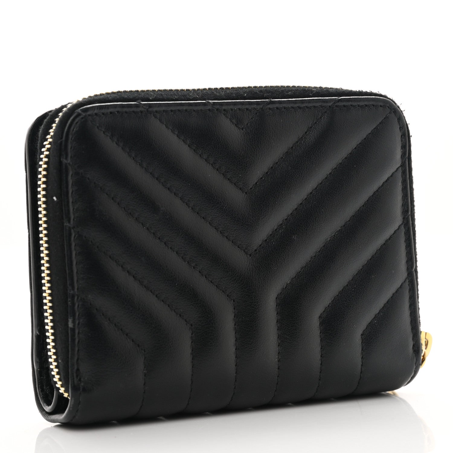Saint Laurent Calfskin Matelasse Joan Compact Zip Around Wallet Black 3 of 9
