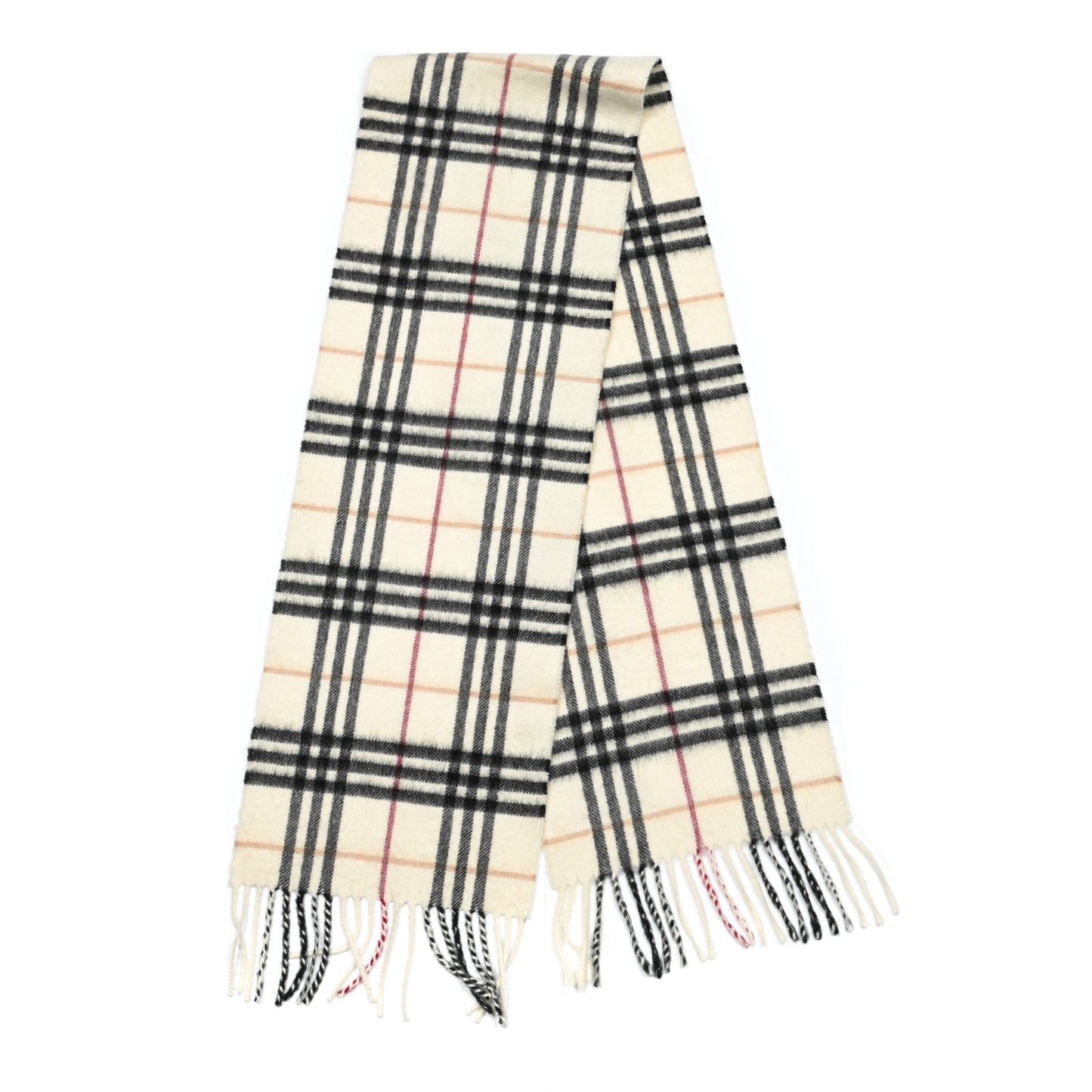 Cashmere House Check Fringe Scarf White