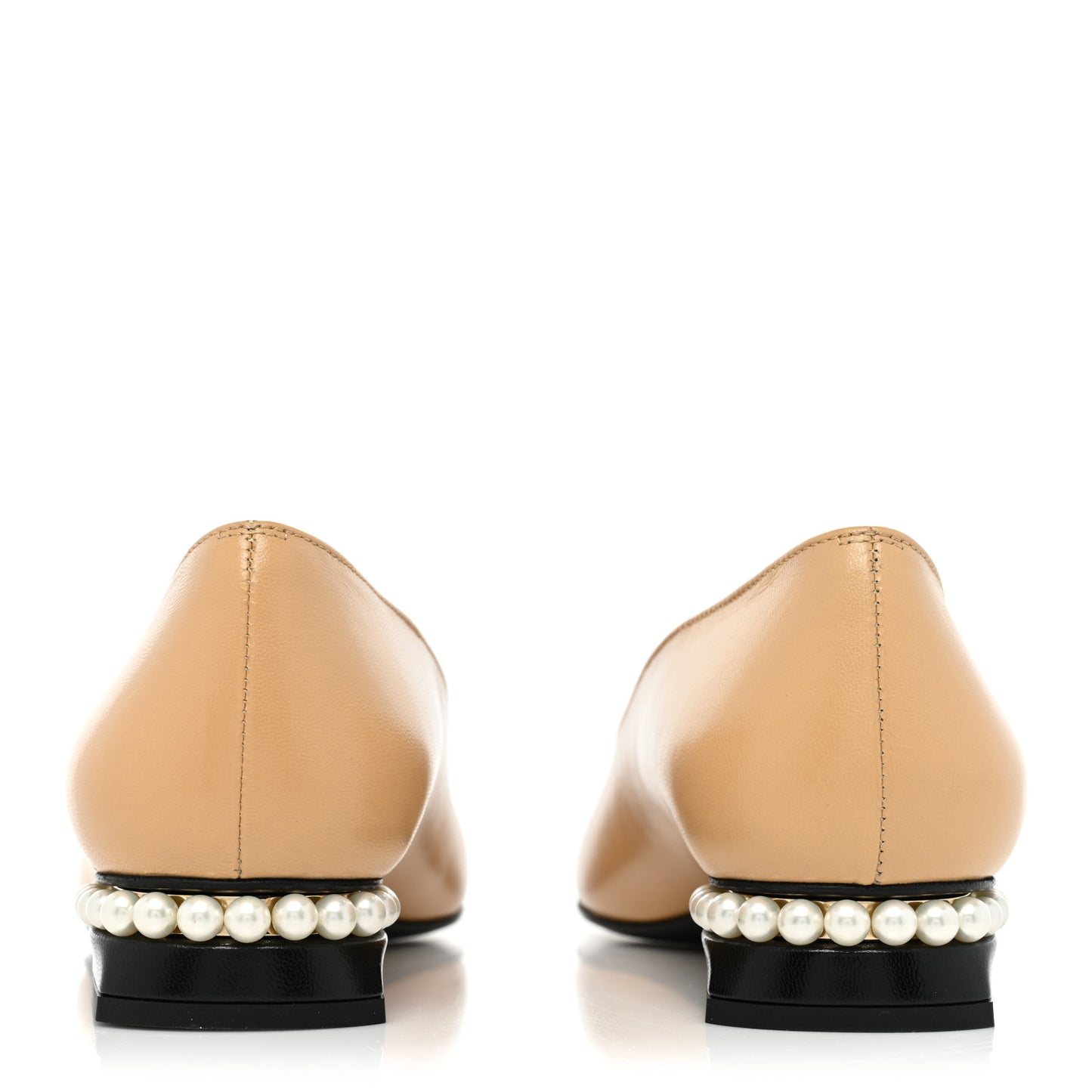 Lambskin Pearl Cap Toe CC Flats 36 Beige Black