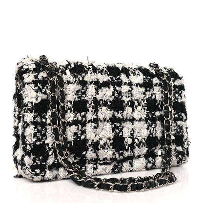 Chanel Tweed Quilted Medium Double Flap Black Ecru White 3 of 10