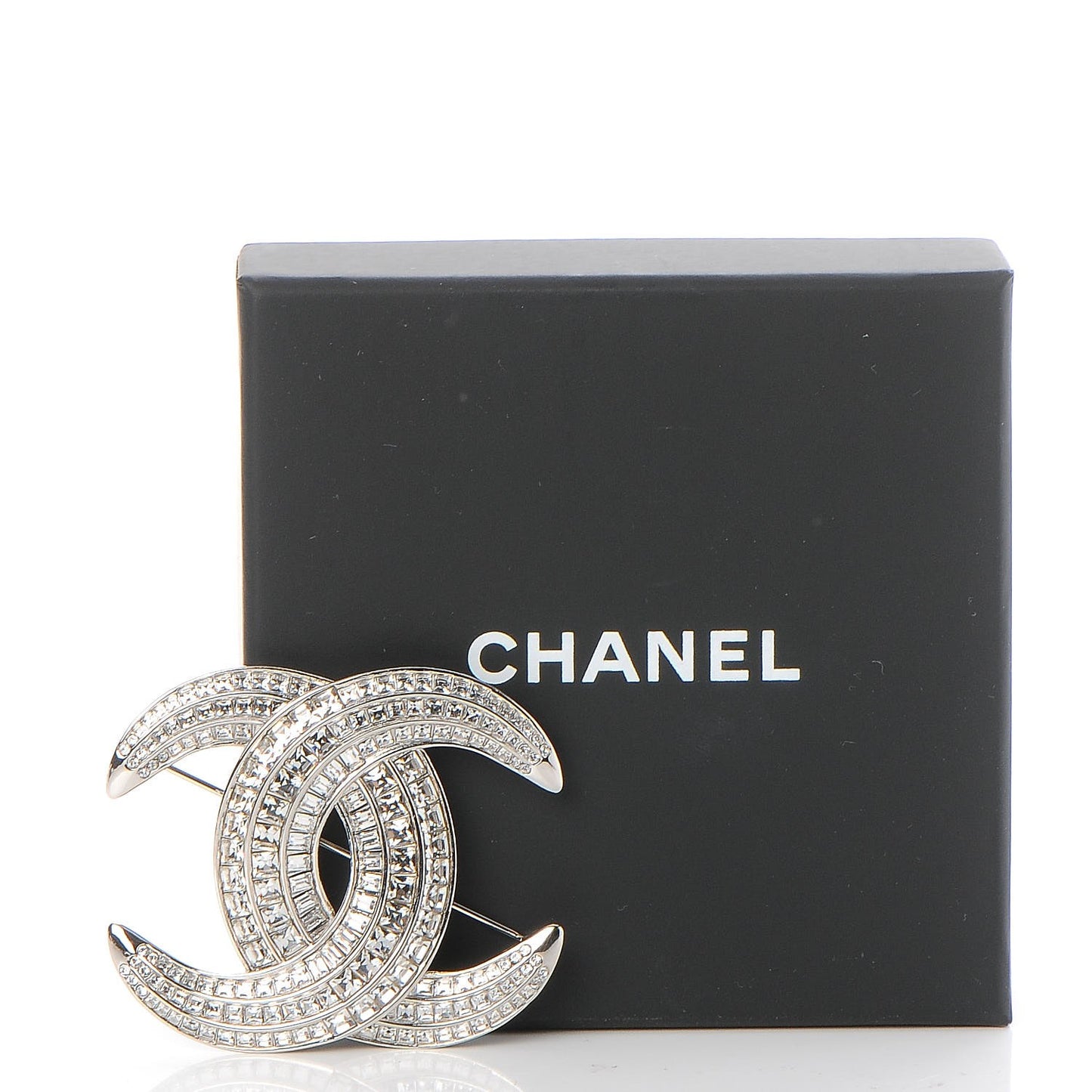 Baguette Crystal CC Brooch Silver
