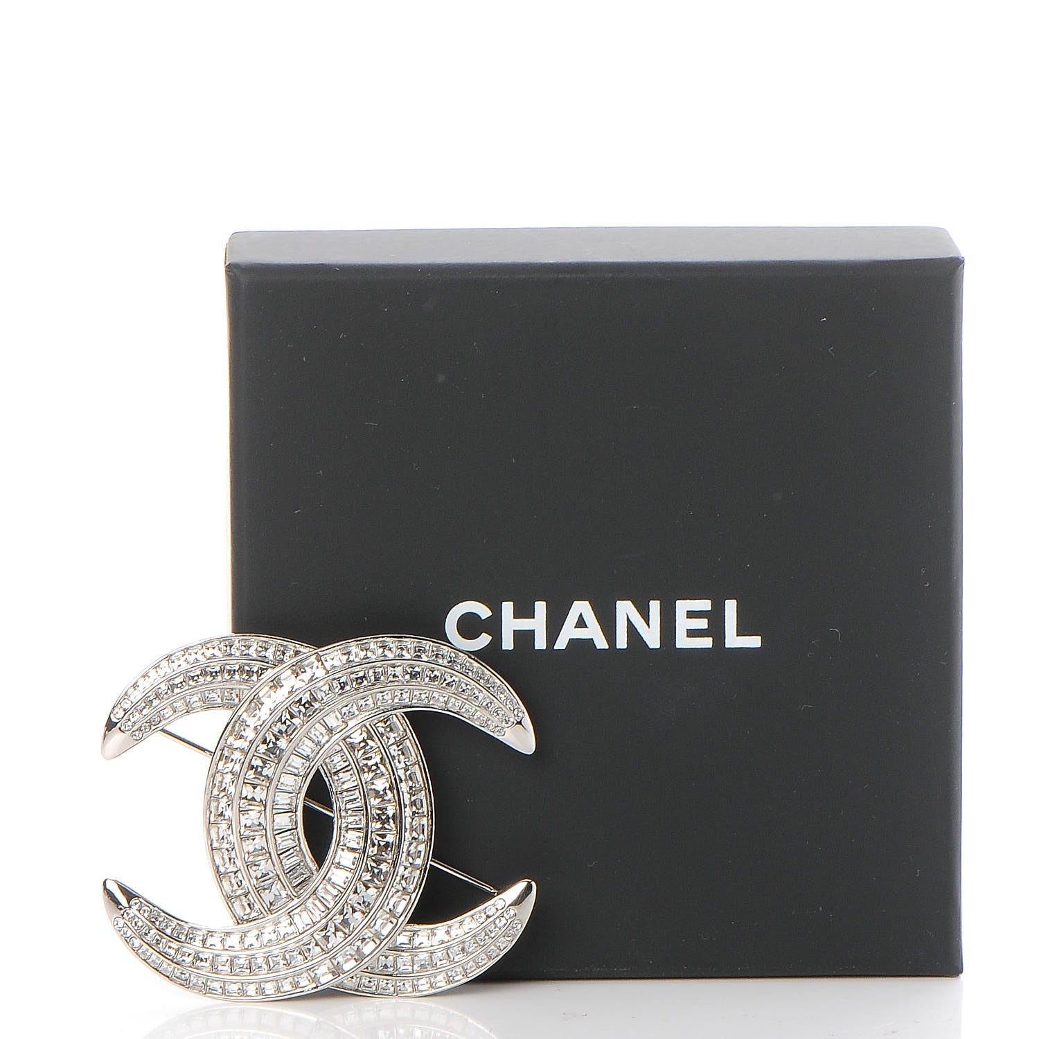 Chanel Baguette Crystal CC Brooch Silver 5 of 5