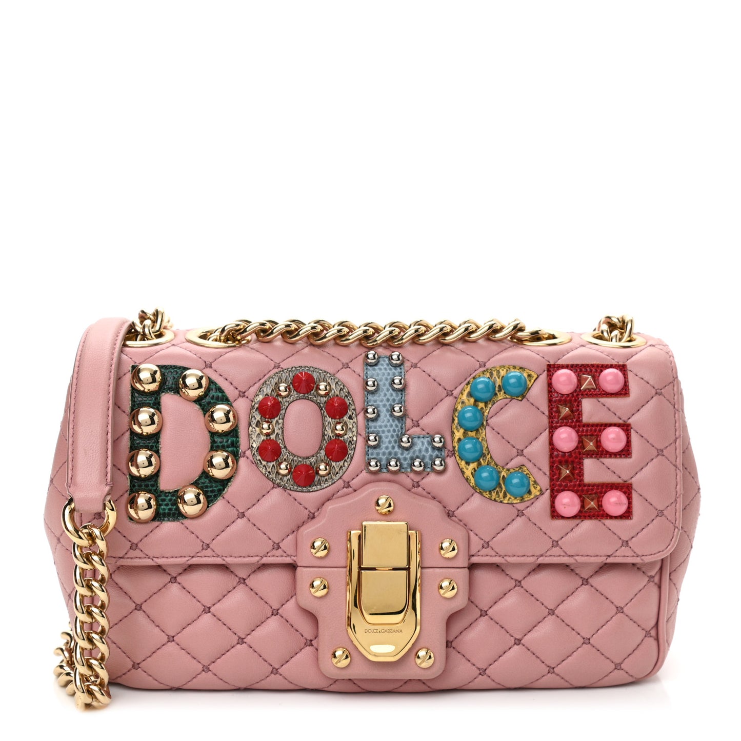 Lambskin Watersnake Embellished Lucia Shoulder Bag Rosa