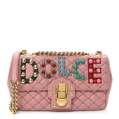 Dolce & Gabbana Lambskin Watersnake Embellished Lucia Shoulder Bag Rosa 1 of 9