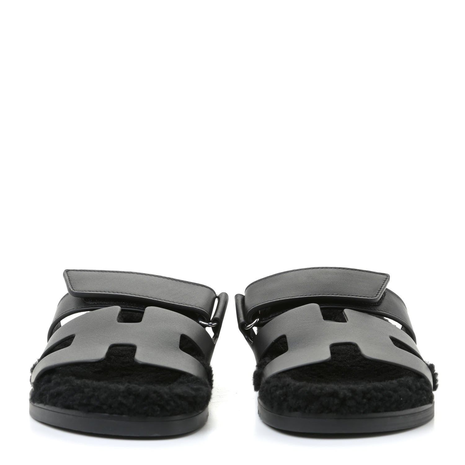 Hermes Calfskin Woolskin Womens Chypre Sandals 37 Black 4 of 10