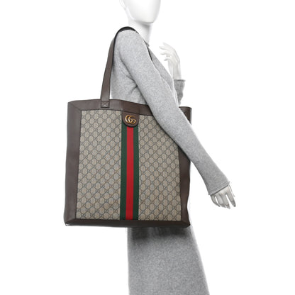 Gucci GG Supreme Monogram Web Large Ophidia Vertical Shopping Tote Brown 2 of 19