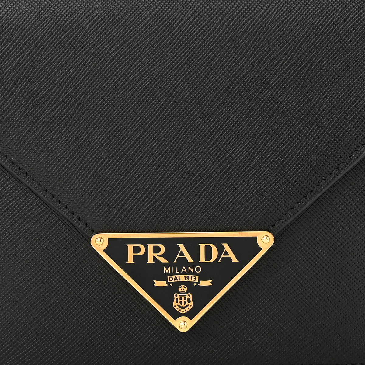 Saffiano Lux Metal Triangle Logo Mini Envelope Chain Shoulder Bag Black