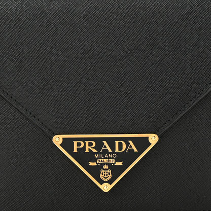 Prada Saffiano Lux Metal Triangle Logo Mini Envelope Chain Shoulder Bag Black 7 of 9