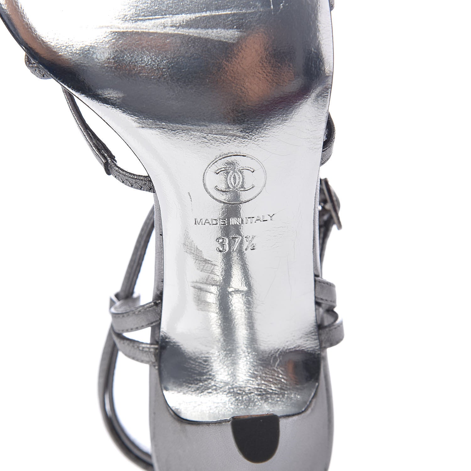 Chanel Metallic Lambskin Strappy Sandals 37.5 Silver 6 of 7