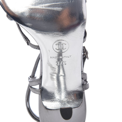 Chanel Metallic Lambskin Strappy Sandals 37.5 Silver 6 of 7