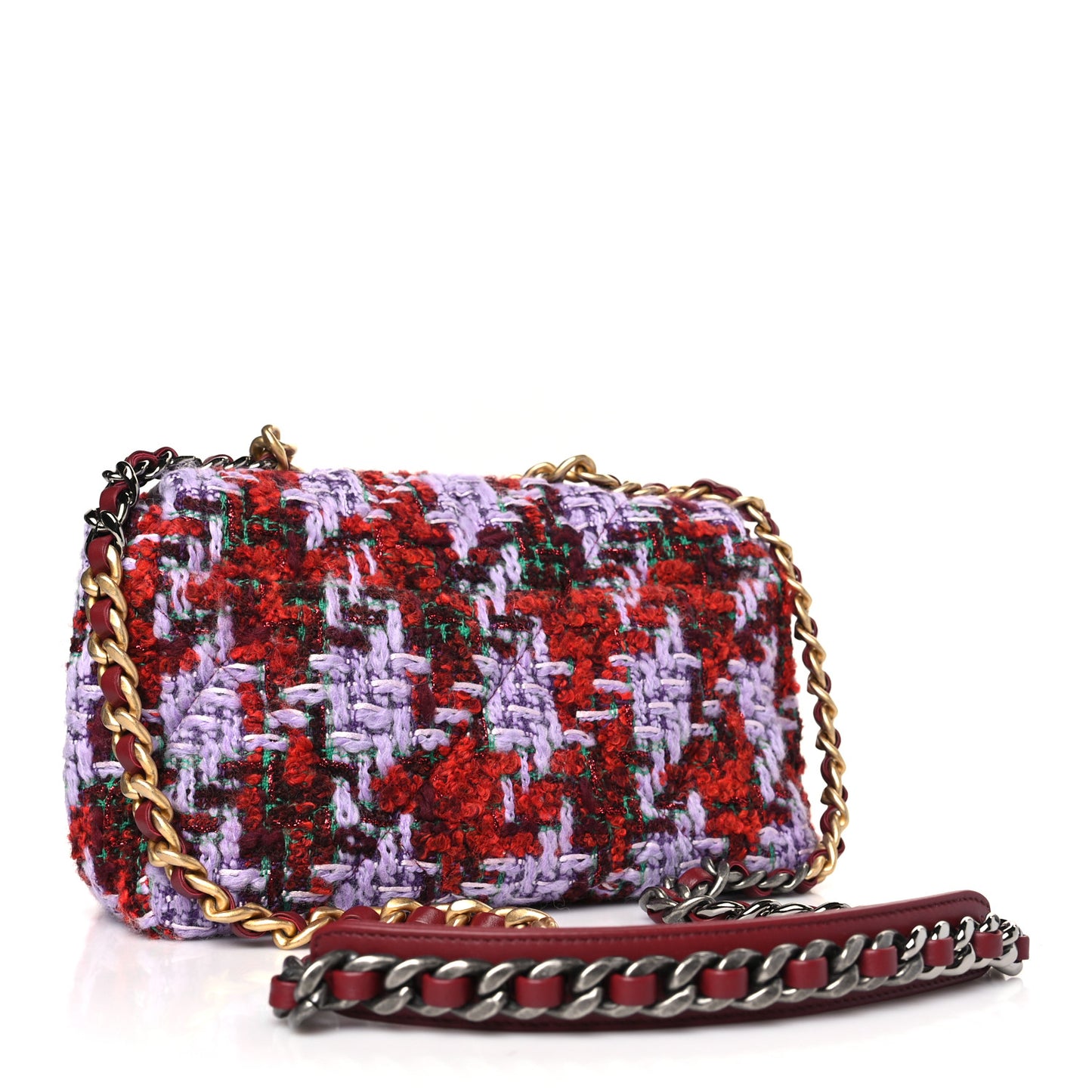 Tweed Quilted Medium Chanel 19 Flap Red Purple Green
