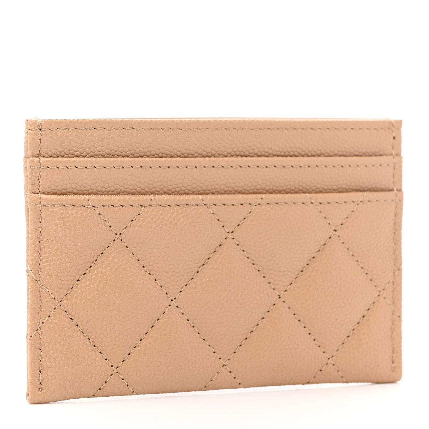 Caviar Quilted Crystal Card Holder Beige
