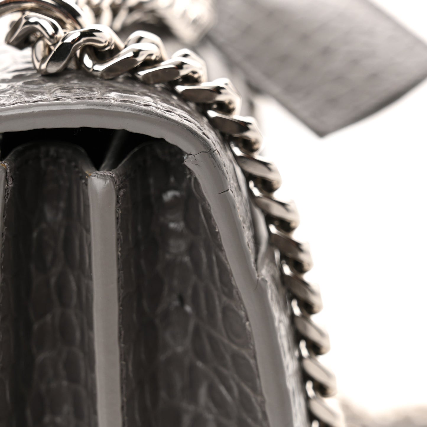 Calfskin Crocodile Embossed Medium Monogram Sunset Fog