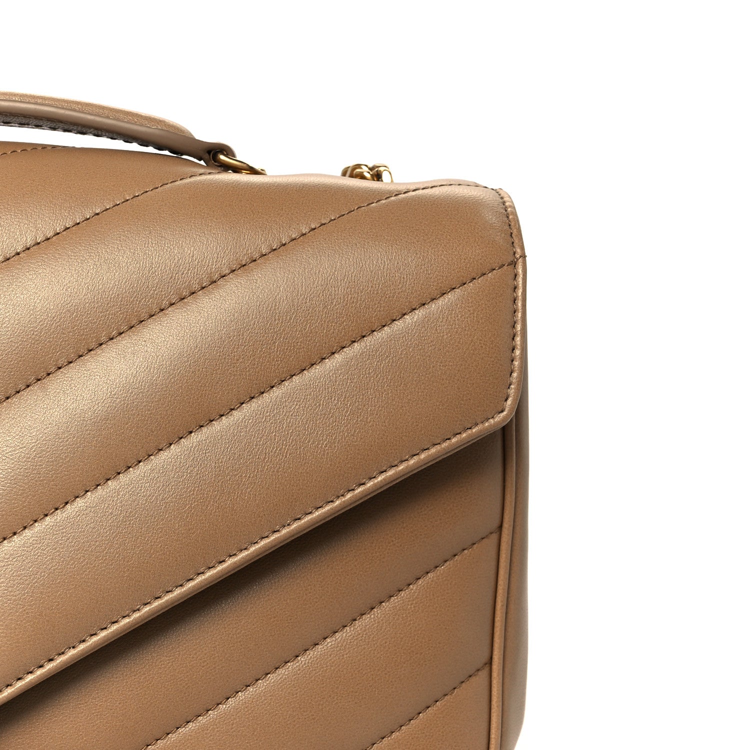 Saint Laurent Lambskin Chevron Quilted Medium LouLou Natural Tan 12 of 15