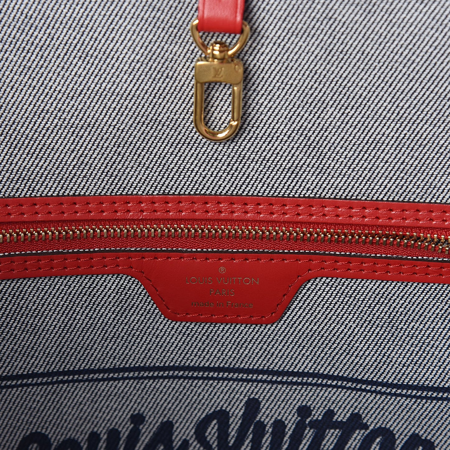 Denim Damier Monogram Patchwork Neverfull Blue Rouge