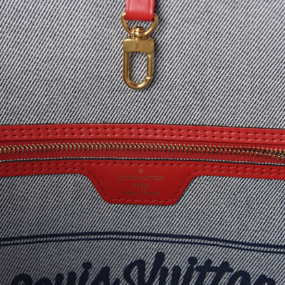 Louis Vuitton Denim Damier Monogram Patchwork Neverfull Blue Rouge 6 of 10