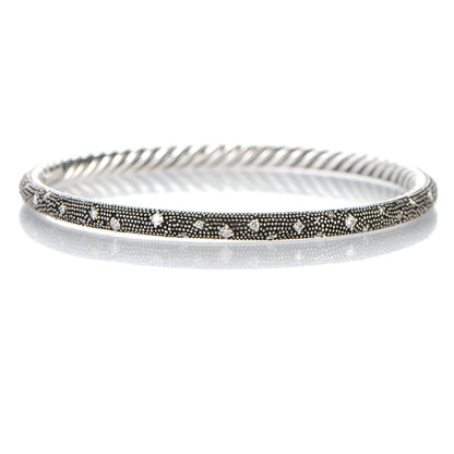 David Yurman Sterling Silver Diamond 4mm Midnight Melange Bangle Bracelet 3 of 4