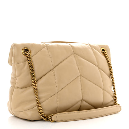 Saint Laurent Lambskin Quilted Small Loulou Puffer Monogram Chain Satchel Dark Beige 3 of 10