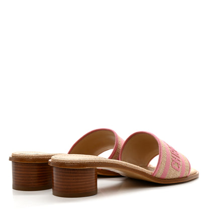 Christian Dior Straw Embroidered Dway 40mm Slide Sandals 37 Rose Begonia 5 of 10