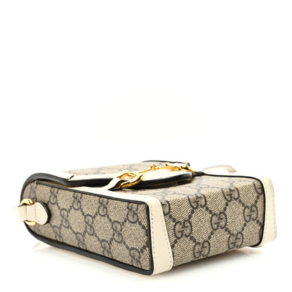 Gucci GG Supreme Monogram Azalea Calfskin Mini Horsebit 1955 Crossbody Bag Beige Ebony Mystic White 4 of 9