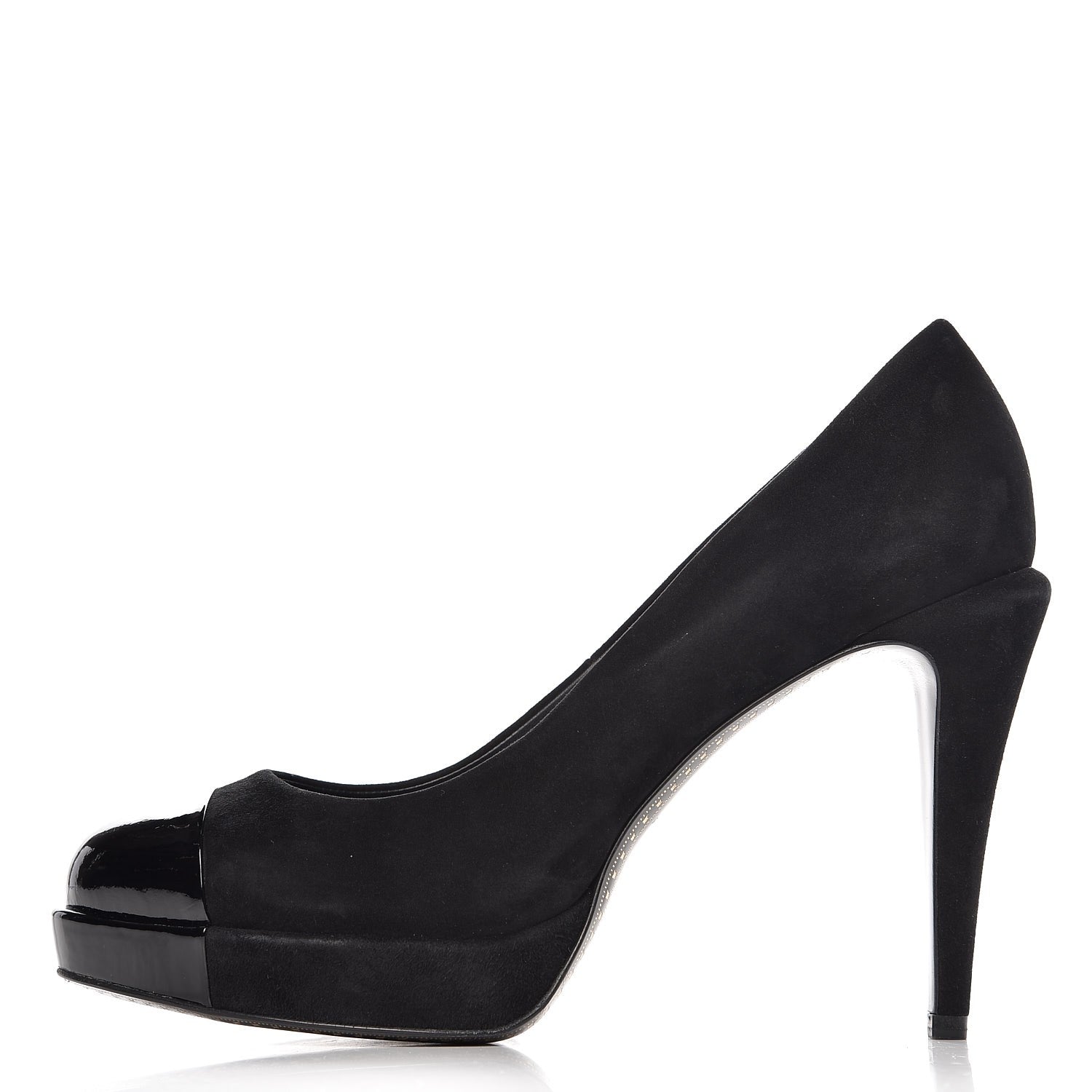 Chanel Suede Patent Cap Toe Pumps 39.5 Black 1 of 10