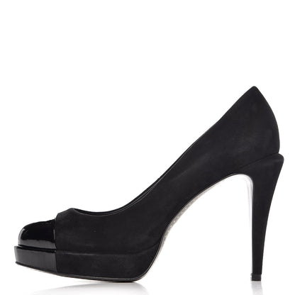 Chanel Suede Patent Cap Toe Pumps 39.5 Black 1 of 10