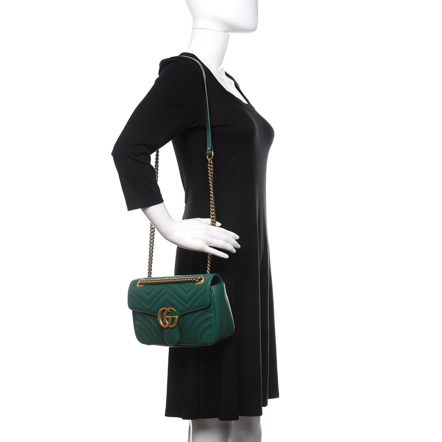 Calfskin Matelasse Small GG Marmont Shoulder Bag Emerald Green