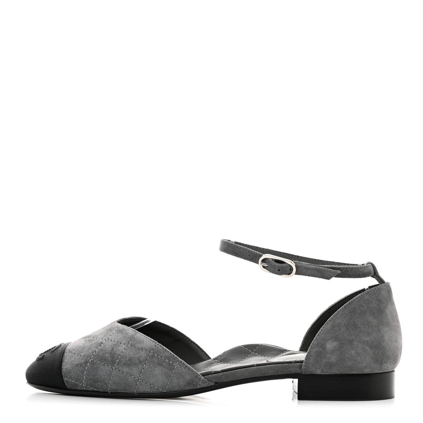 Suede Grosgrain Cap Toe CC Mary Jane Flats 37 Grey Black